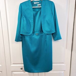 Tahari Teal Textured Dress and Jacket Size 14